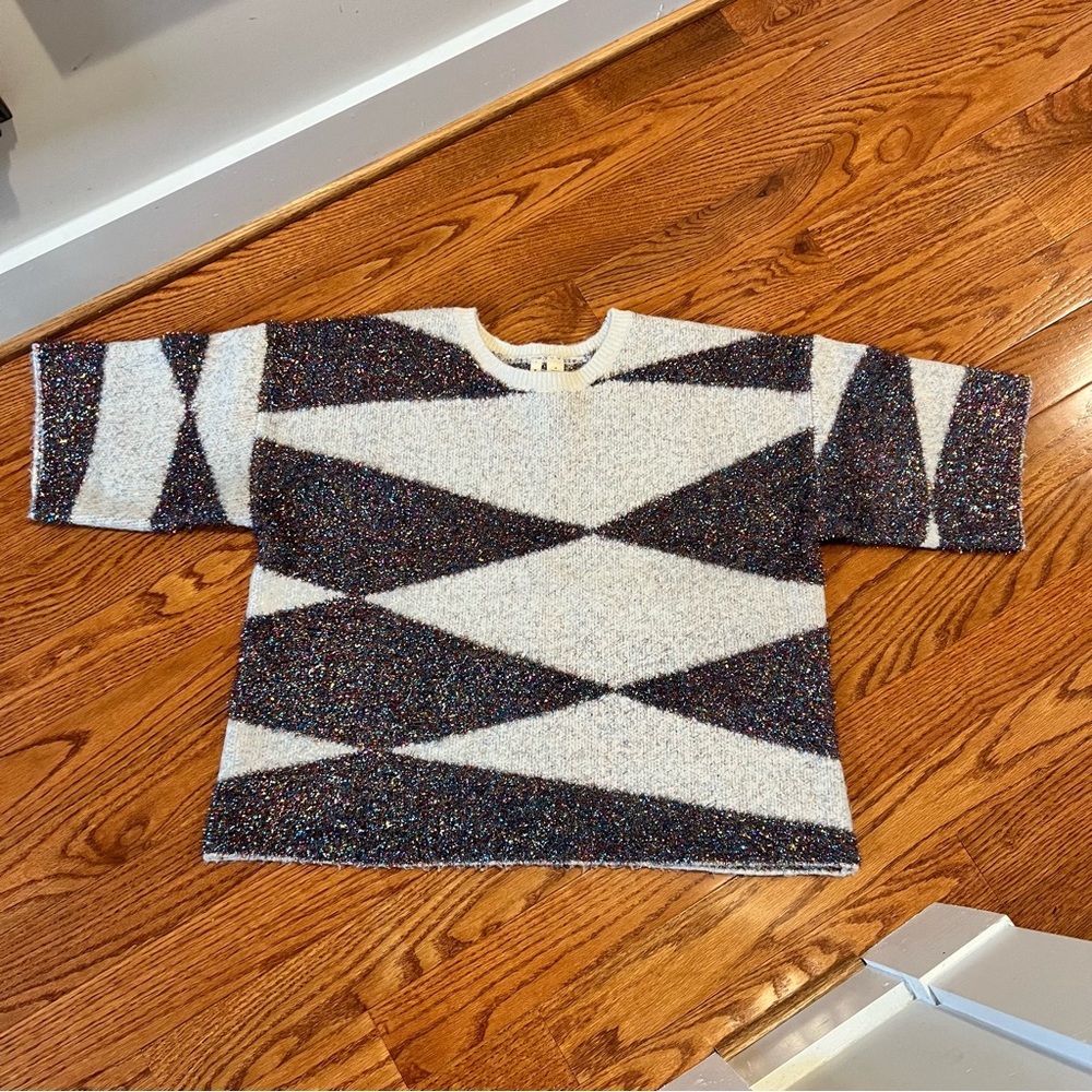 MOTH Anthropologie cream and multicolored tinsel boxy sweater, M